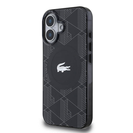 Apple iPhone 16 Kılıf Lacoste Orjinal Lisanslı M-safe Şarj Özellikli IML Baskılı Gümüş Timsah Logolu Monogram Kapak