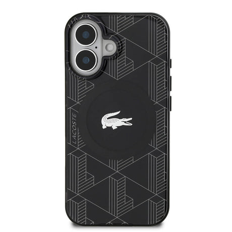 Apple iPhone 16 Kılıf Lacoste Orjinal Lisanslı M-safe Şarj Özellikli IML Baskılı Gümüş Timsah Logolu Monogram Kapak