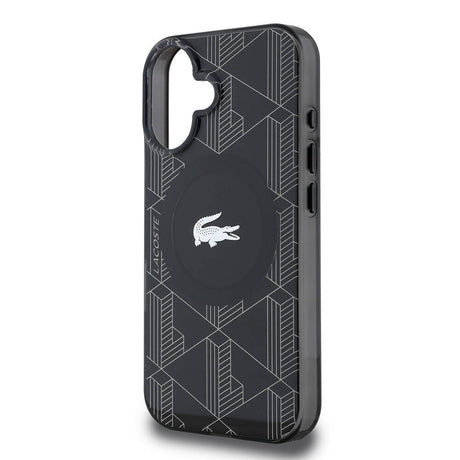 Apple iPhone 16 Kılıf Lacoste Orjinal Lisanslı M-safe Şarj Özellikli IML Baskılı Gümüş Timsah Logolu Monogram Kapak