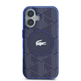 Apple iPhone 16 Kılıf Lacoste Orjinal Lisanslı M-safe Şarj Özellikli IML Baskılı Gümüş Timsah Logolu Monogram Kapak
