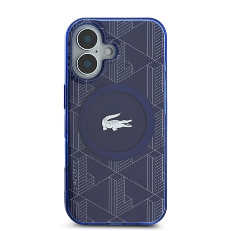 Apple iPhone 16 Kılıf Lacoste Orjinal Lisanslı M-safe Şarj Özellikli IML Baskılı Gümüş Timsah Logolu Monogram Kapak