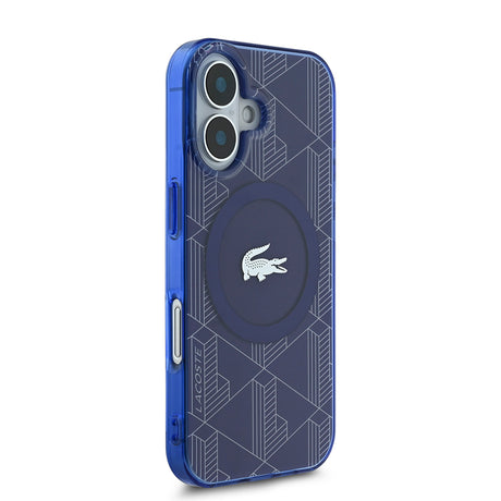 Apple iPhone 16 Kılıf Lacoste Orjinal Lisanslı M-safe Şarj Özellikli IML Baskılı Gümüş Timsah Logolu Monogram Kapak