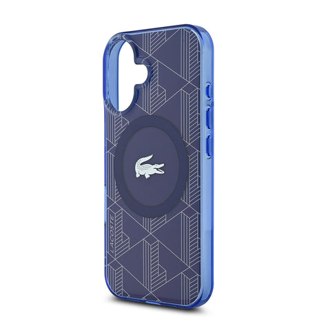 Apple iPhone 16 Kılıf Lacoste Orjinal Lisanslı M-safe Şarj Özellikli IML Baskılı Gümüş Timsah Logolu Monogram Kapak