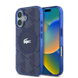 Apple iPhone 16 Kılıf Lacoste Orjinal Lisanslı M-safe Şarj Özellikli IML Baskılı Gümüş Timsah Logolu Monogram Kapak