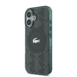 Apple iPhone 16 Kılıf Lacoste Orjinal Lisanslı M-safe Şarj Özellikli IML Baskılı Gümüş Timsah Logolu Monogram Kapak