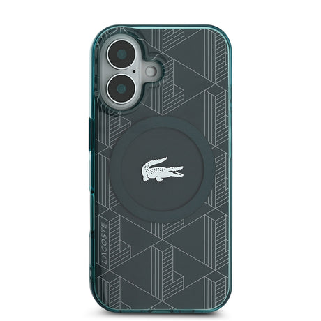Apple iPhone 16 Kılıf Lacoste Orjinal Lisanslı M-safe Şarj Özellikli IML Baskılı Gümüş Timsah Logolu Monogram Kapak
