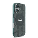 Apple iPhone 16 Kılıf Lacoste Orjinal Lisanslı M-safe Şarj Özellikli IML Baskılı Gümüş Timsah Logolu Monogram Kapak