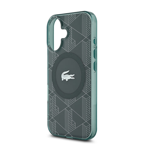 Apple iPhone 16 Kılıf Lacoste Orjinal Lisanslı M-safe Şarj Özellikli IML Baskılı Gümüş Timsah Logolu Monogram Kapak