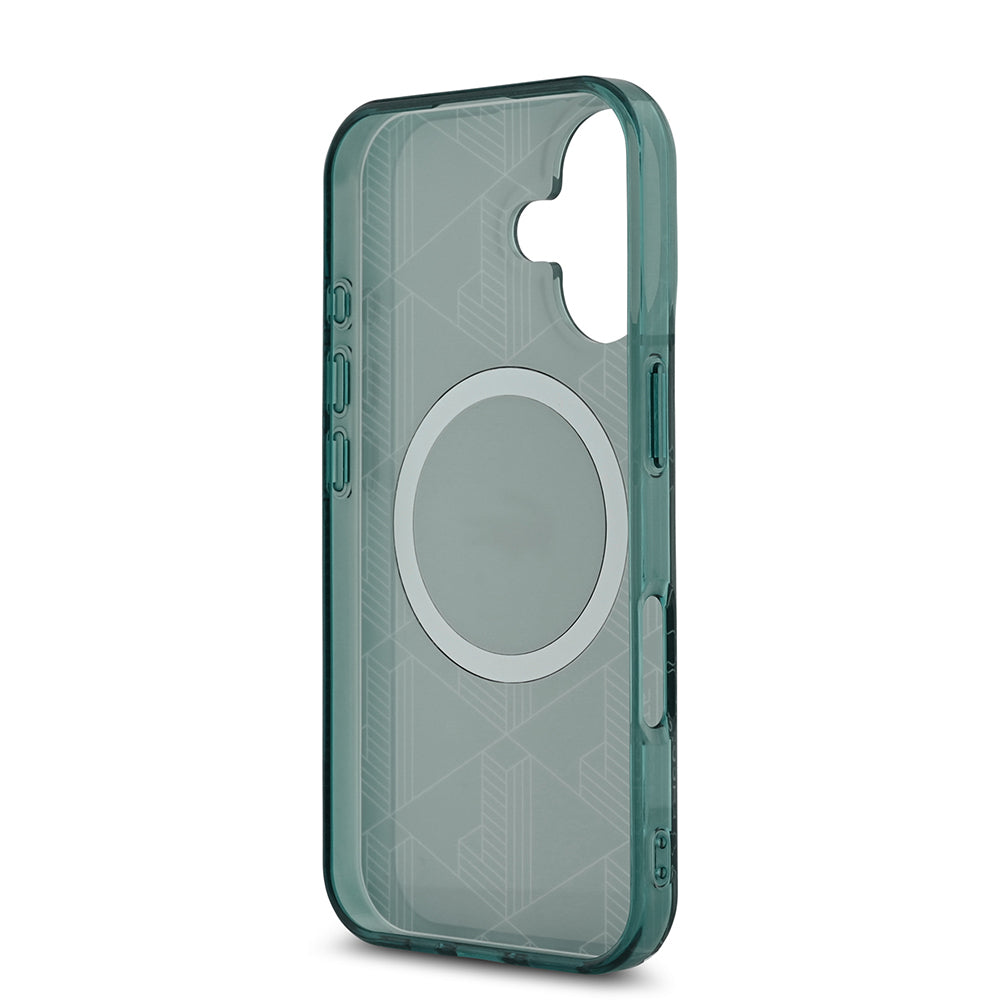 Apple iPhone 16 Kılıf Lacoste Orjinal Lisanslı M-safe Şarj Özellikli IML Baskılı Gümüş Timsah Logolu Monogram Kapak