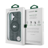 Apple iPhone 16 Kılıf Lacoste Orjinal Lisanslı M-safe Şarj Özellikli IML Baskılı Gümüş Timsah Logolu Monogram Kapak