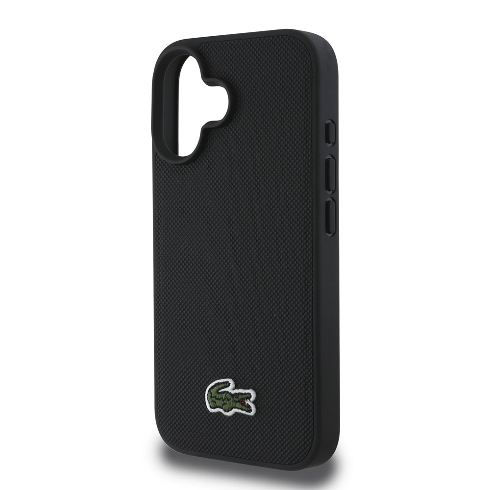 Apple iPhone 16 Kılıf Lacoste Orjinal Lisanslı PU Pike Desenli Arka Yüzey İkonik Timsah Dokuma Logolu Kapak + Type-C Kablo 1.5m