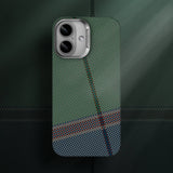 Apple iPhone 16 Kılıf M-safe Şarj Özellikli Karbon Fiber Tasarımlı Benks Passion Green ArmorAir Kevlar Kapak
