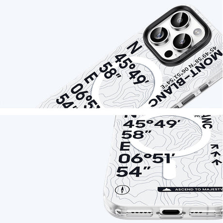 Apple iPhone 16 Kılıf M-safe Şarj Özellikli Koordinat Yazı Desenli Benks Summit Serisi Kapak