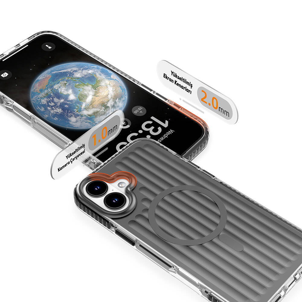 Apple iPhone 16 Kılıf M-safe Şarj Özellikli Oyuklu Tasarım Mutural Bumpy Clear Kapak