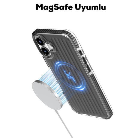 Apple iPhone 16 Kılıf M-safe Şarj Özellikli Oyuklu Tasarım Mutural Bumpy Clear Kapak
