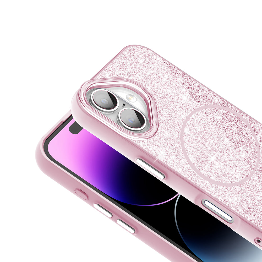 Apple iPhone 16 Kılıf M-safe Şarj Özellikli Parlayan Simli Zore Okso Kapak