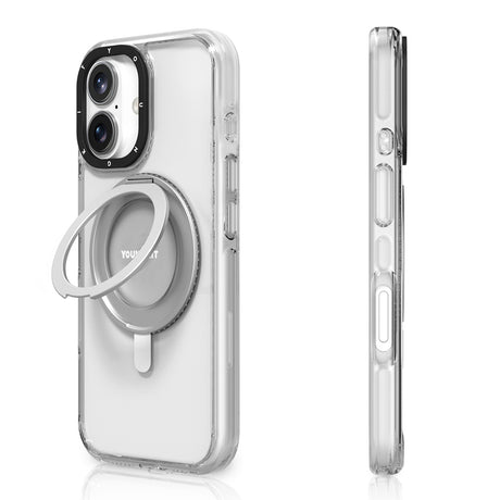 Apple iPhone 16 Kılıf M-safe Şarj Özellikli Parmak Ring Standlı Youngkit Pivot Serisi Kapak