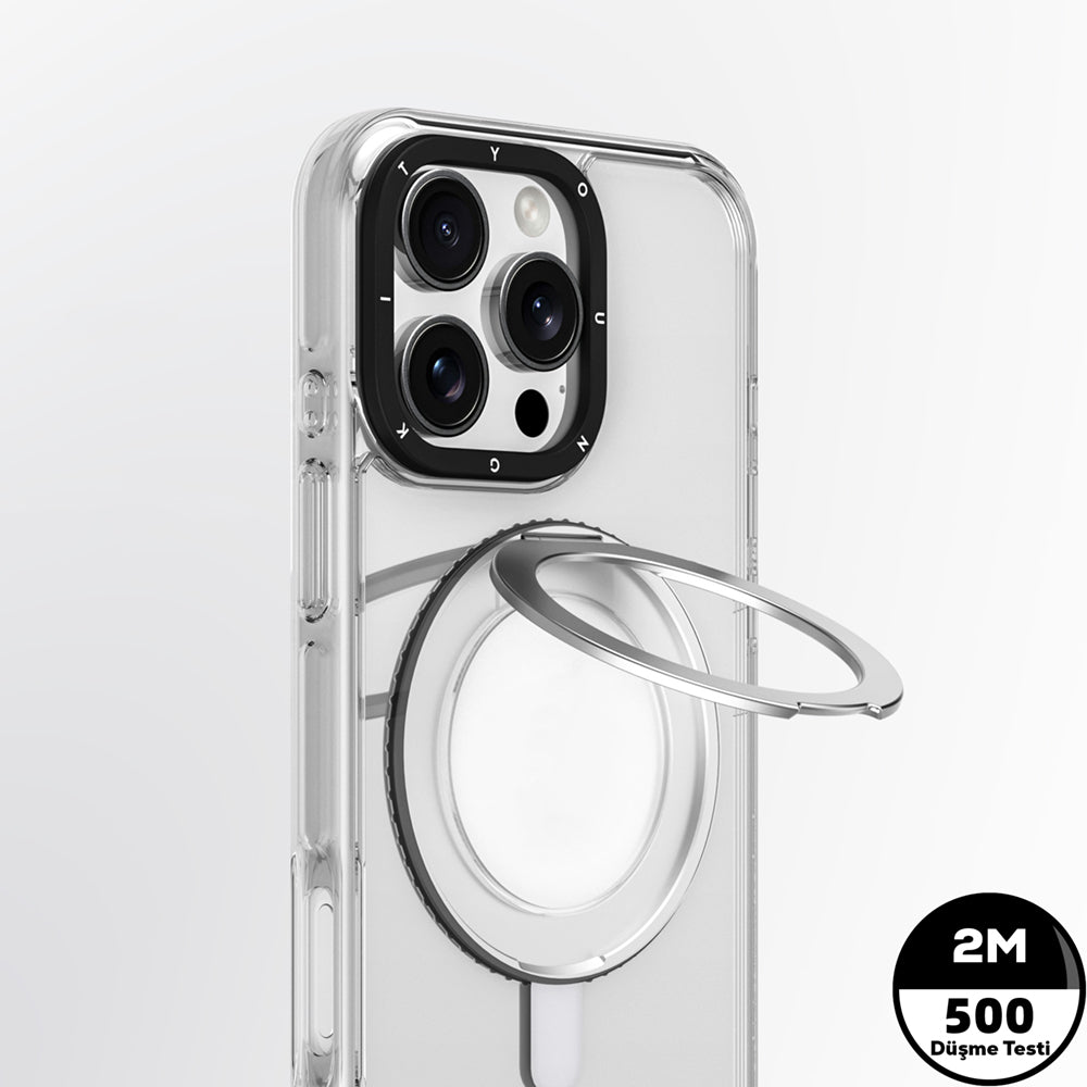 Apple iPhone 16 Kılıf M-safe Şarj Özellikli Parmak Ring Standlı Youngkit Pivot Serisi Kapak
