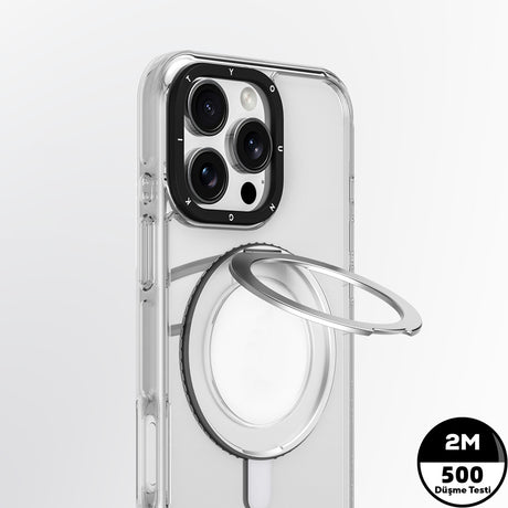 Apple iPhone 16 Kılıf M-safe Şarj Özellikli Parmak Ring Standlı Youngkit Pivot Serisi Kapak