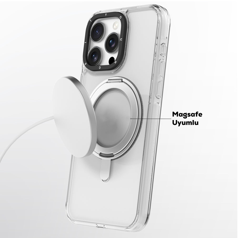 Apple iPhone 16 Kılıf M-safe Şarj Özellikli Parmak Ring Standlı Youngkit Pivot Serisi Kapak