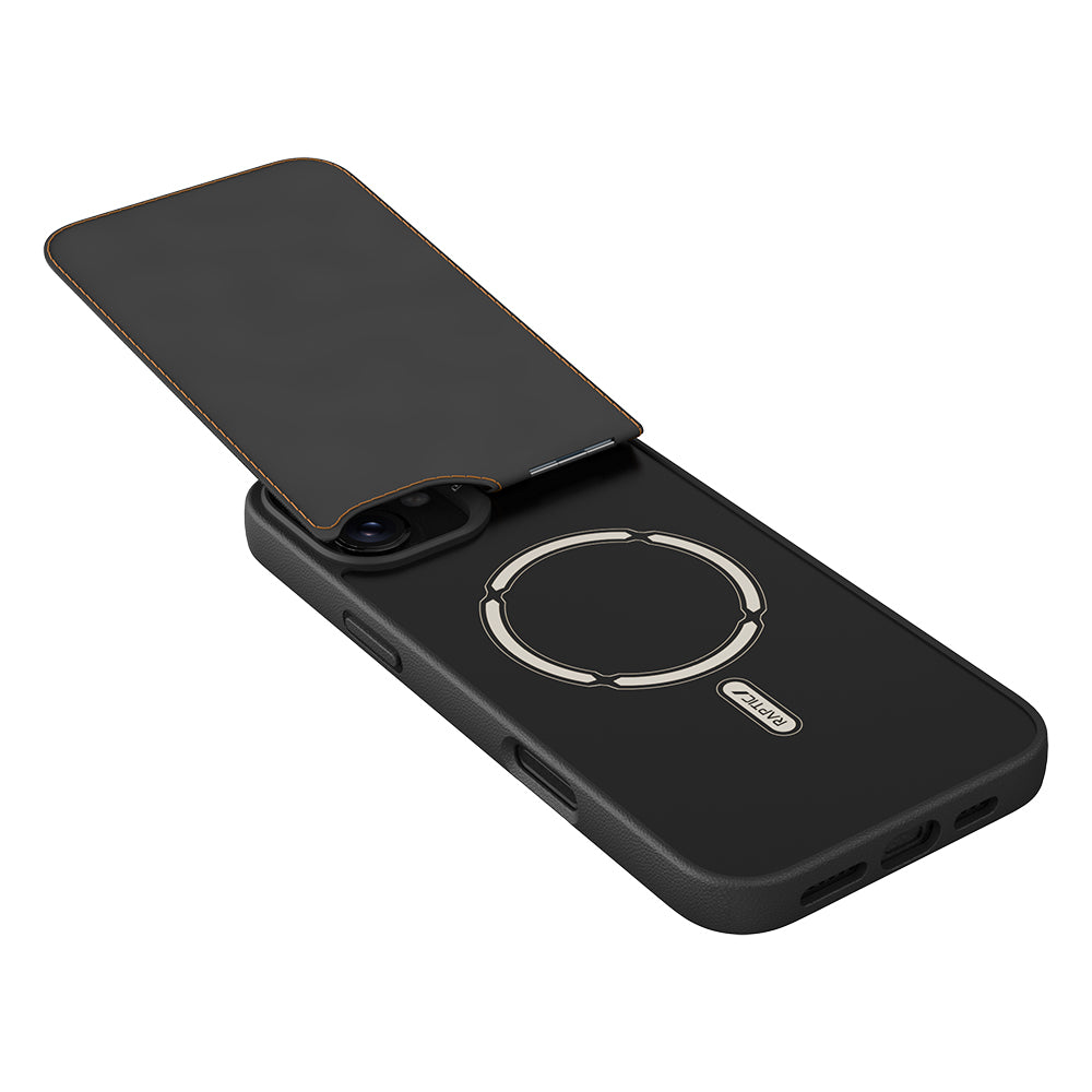 Apple iPhone 16 Kılıf M-safe Şarj Özellikli Raptic Slim Wallet Serisi Deri Görünümlü Kartlıklı Standlı Kapak