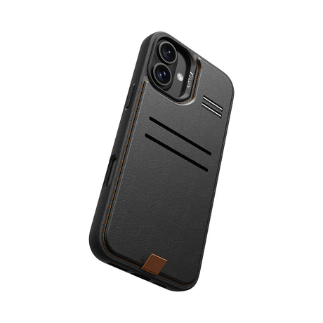 Apple iPhone 16 Kılıf M-safe Şarj Özellikli Raptic Slim Wallet Serisi Deri Görünümlü Kartlıklı Standlı Kapak