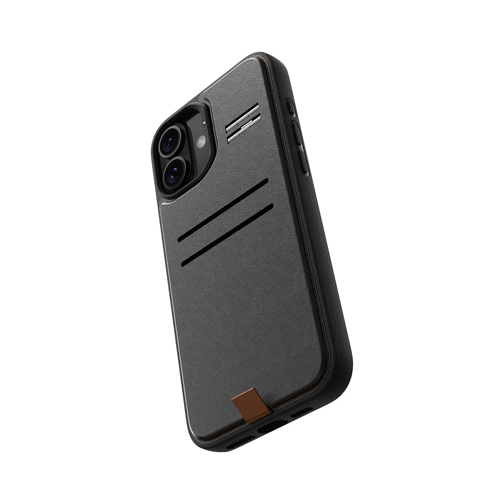 Apple iPhone 16 Kılıf M-safe Şarj Özellikli Raptic Slim Wallet Serisi Deri Görünümlü Kartlıklı Standlı Kapak