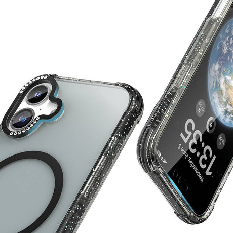 Apple iPhone 16 Kılıf M-safe Şarj Özellikli Taşlı ve Simli Tasarım Mutural Blink Kapak