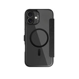 Apple iPhone 16 Kılıf M-safe Şarj Özellikli Vegan Deri Tasarımlı Şeffaf Arka Yüzey Kartlıklı Raptic Urban Folio Serisi Kapak