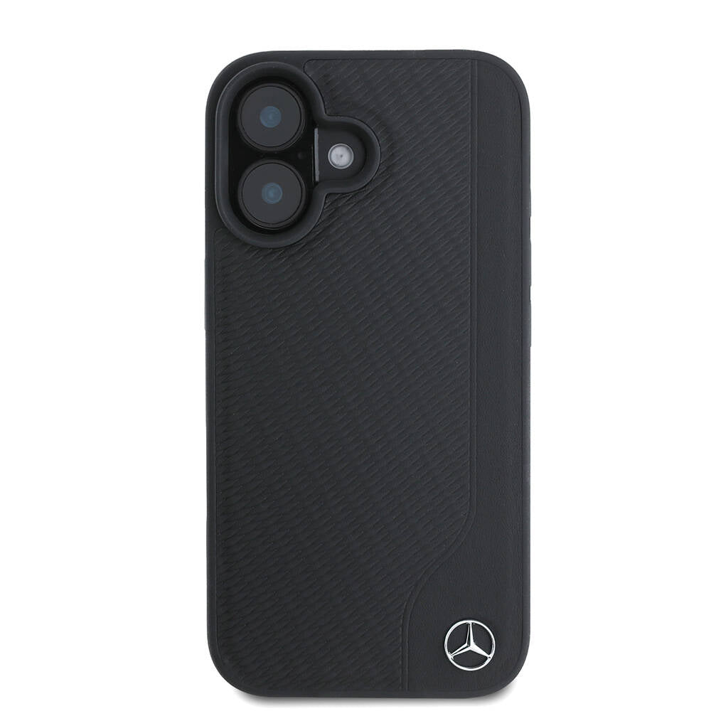 Apple iPhone 16 Kılıf Mercedes Benz Orjinal Lisanslı M-safe Şarj Özellikli 3D Metal Logolu Wood Imitation Deri Kapak