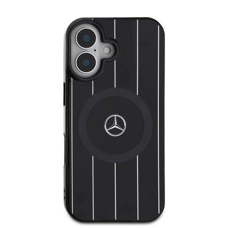 Apple iPhone 16 Kılıf Mercedes Benz Orjinal Lisanslı M-safe Şarj Özellikli Çift Katmanlı Paralel Çizgi Desenli Kapak