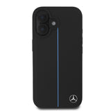 Apple iPhone 16 Kılıf Mercedes Benz Orjinal Lisanslı M-safe Şarj Özellikli Metal Yıldız Logolu Mavi Çizgili Deri Kapak