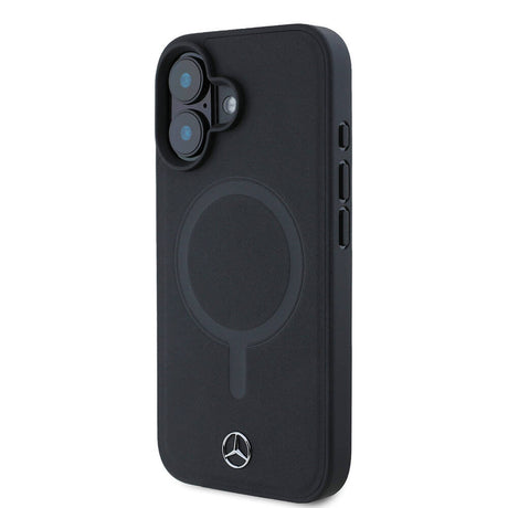 Apple iPhone 16 Kılıf Mercedes Benz Orjinal Lisanslı M-safe Şarj Özellikli Metal Yıldız Logolu Sade Pürüzsüz Deri Kapak