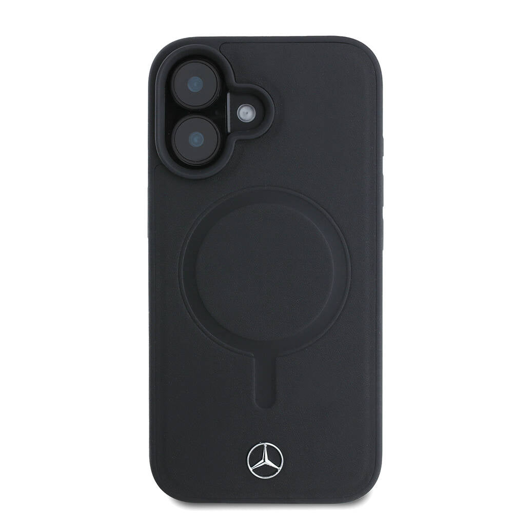Apple iPhone 16 Kılıf Mercedes Benz Orjinal Lisanslı M-safe Şarj Özellikli Metal Yıldız Logolu Sade Pürüzsüz Deri Kapak