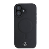 Apple iPhone 16 Kılıf Mercedes Benz Orjinal Lisanslı M-safe Şarj Özellikli Metal Yıldız Logolu Sade Pürüzsüz Deri Kapak
