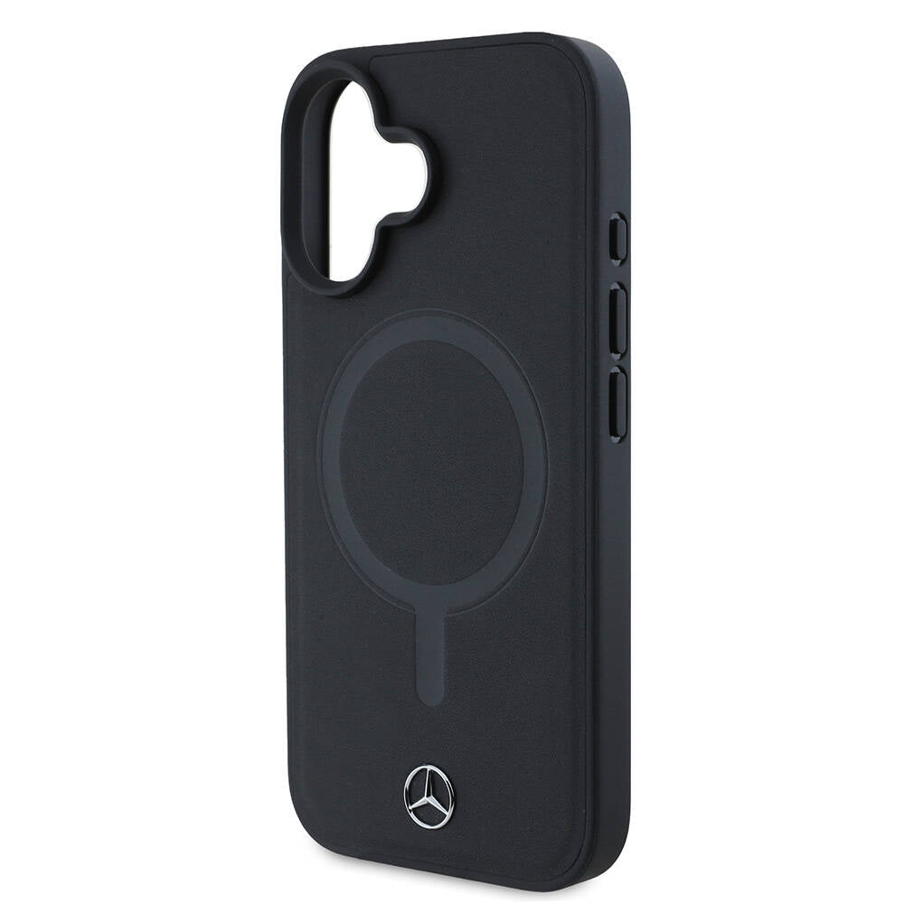 Apple iPhone 16 Kılıf Mercedes Benz Orjinal Lisanslı M-safe Şarj Özellikli Metal Yıldız Logolu Sade Pürüzsüz Deri Kapak
