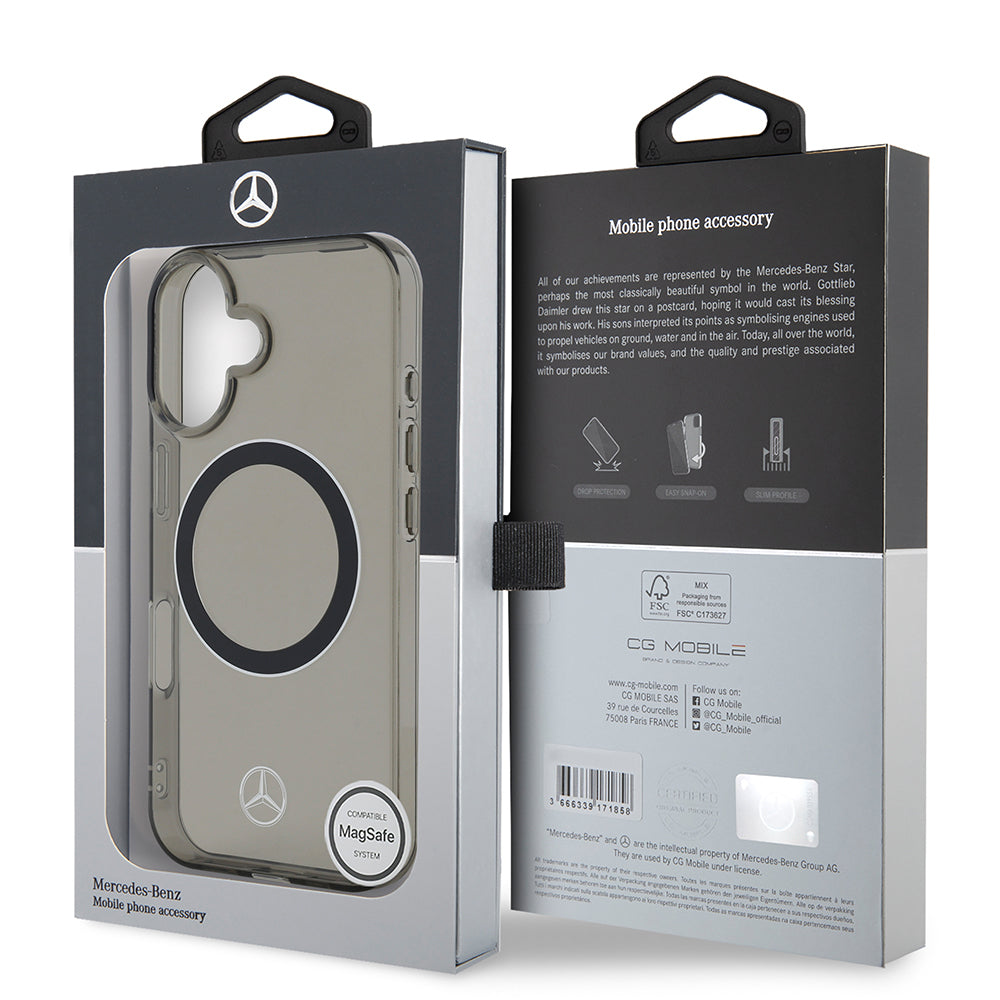 Apple iPhone 16 Kılıf Mercedes Benz Orjinal Lisanslı M-safe Şarj Özellikli Saydam Yüzey Silver Ring Kapak