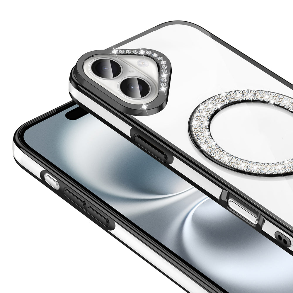Apple iPhone 16 Kılıf Pırlanta Taş Tasarımlı M-safe Şarj Özellikli Zore Karetta Silikon Kapak