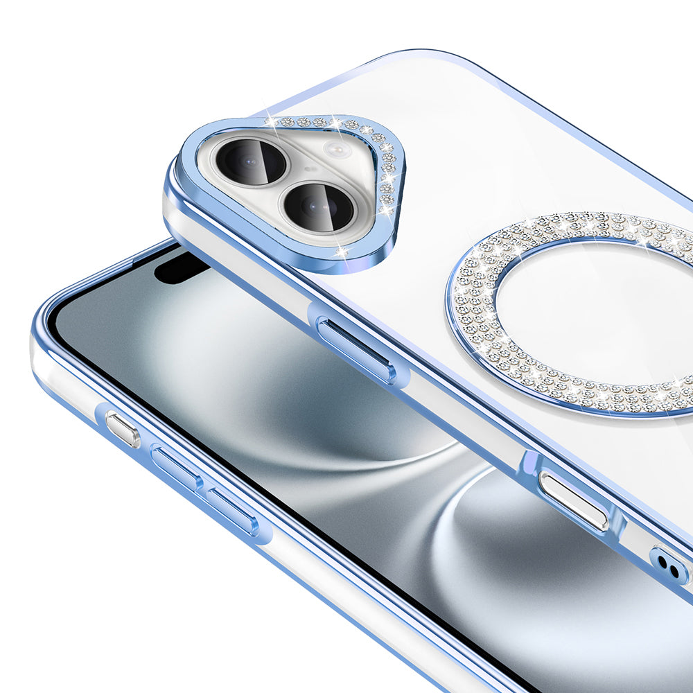 Apple iPhone 16 Kılıf Pırlanta Taş Tasarımlı M-safe Şarj Özellikli Zore Karetta Silikon Kapak
