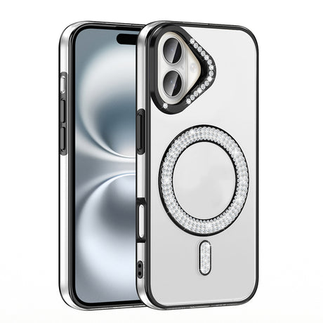 Apple iPhone 16 Kılıf Pırlanta Taş Tasarımlı M-safe Şarj Özellikli Zore Karetta Silikon Kapak