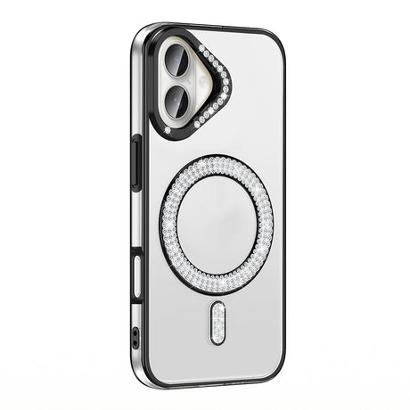 Apple iPhone 16 Kılıf Pırlanta Taş Tasarımlı M-safe Şarj Özellikli Zore Karetta Silikon Kapak