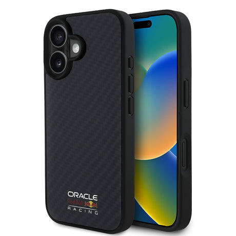 Apple iPhone 16 Kılıf Redbull Orjinal Lisanslı M-safe Şarj Özellikli Karbon Fiber Tasarımlı Parlayan Logolu Kapak