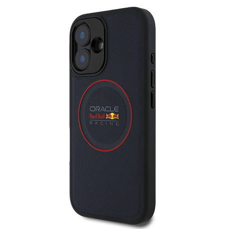 Apple iPhone 16 Kılıf Redbull Orjinal Lisanslı M-safe Şarj Özellikli Kırmızı Halka ve Logo Kabartmalı PU Deri Kapak