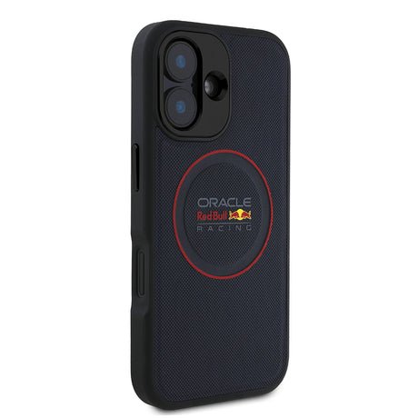 Apple iPhone 16 Kılıf Redbull Orjinal Lisanslı M-safe Şarj Özellikli Kırmızı Halka ve Logo Kabartmalı PU Deri Kapak
