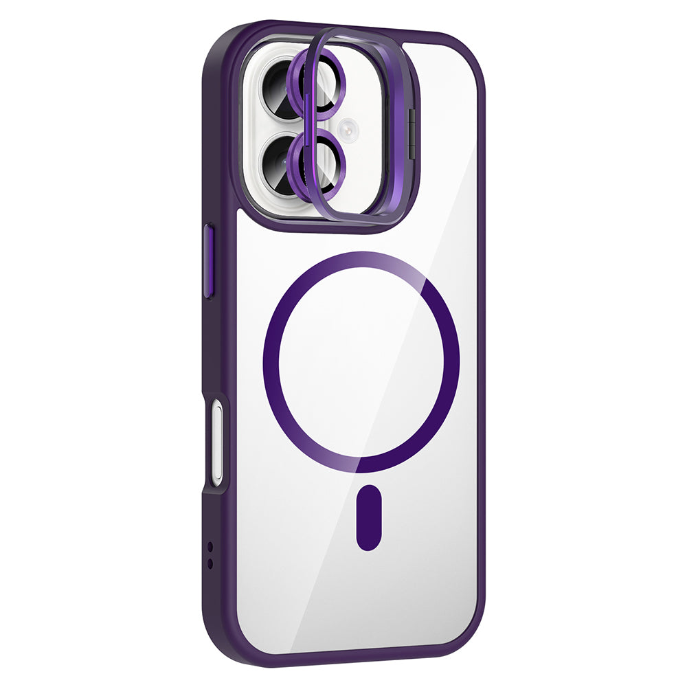 Apple iPhone 16 Kılıf Standlı ve Kamera Lens Hediyeli M-Safe Şarj Özellikli Zore Etro Kapak