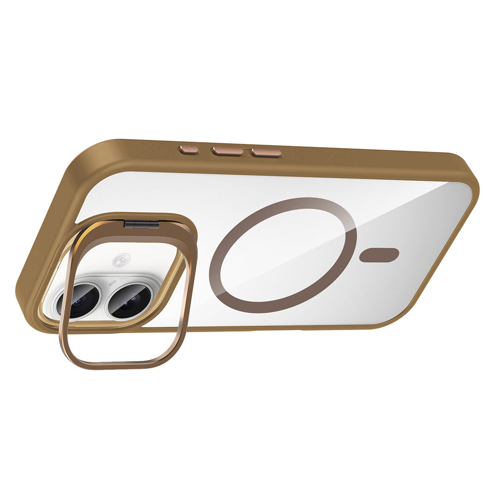 Apple iPhone 16 Kılıf Standlı ve Kamera Lens Hediyeli M-Safe Şarj Özellikli Zore Etro Kapak
