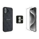 Apple iPhone 16 Plus Guess Orjinal Lisanslı Kılıf + Ekran Koruyucu + Lens Koruyucu 3in1 Aksesuar Seti