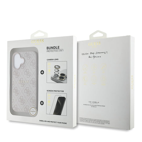 Apple iPhone 16 Plus Guess Orjinal Lisanslı Kılıf + Ekran Koruyucu + Lens Koruyucu 3in1 Aksesuar Seti