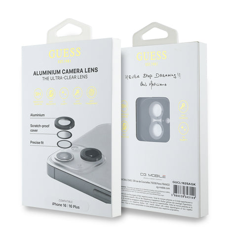 Apple iPhone 16 Plus Guess Orjinal Lisanslı Metal Kamera Lens Koruyucu