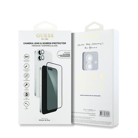 Apple iPhone 16 Plus Guess Orjinal Lisanslı Rhinestone Ekran Koruyucu + Lens Koruyucu 2in1 Aksesuar Seti